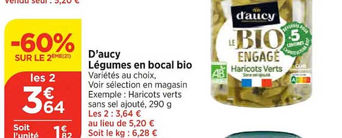 D'aucy Légumes En Bocal Bio