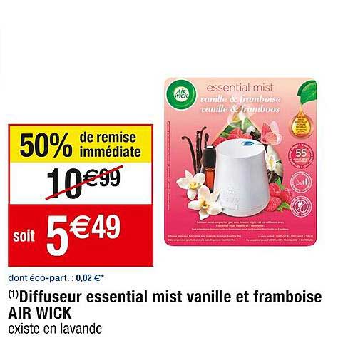 diffuseur essential mist vanille et framboise air wick