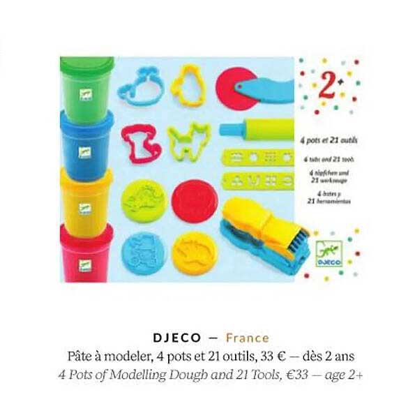 djeco pâte à modeler, 4 pots et 21 outils