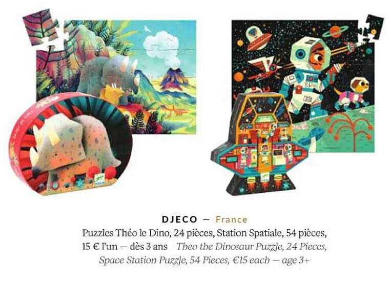 djeco puzzles théo le dino, 24 pièces, station spatiale, 54 pièces