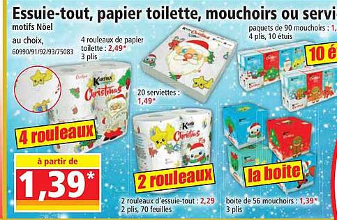 essuie-tout, papier toilette, mouchoirs ou serviettes