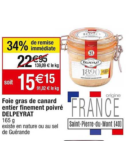 foie gras de canard entier finement poivré delpeyrat