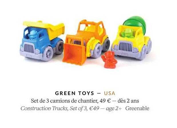 green toys set de 3 camions de chantier