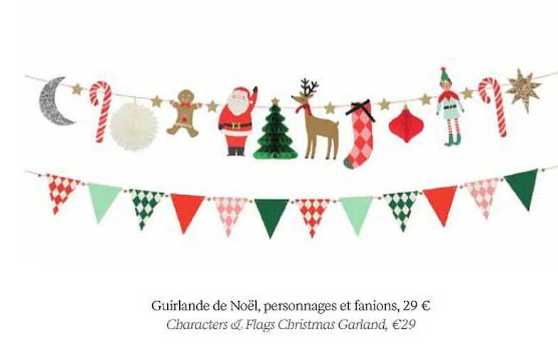 guirlande de noël, personnages et fanions