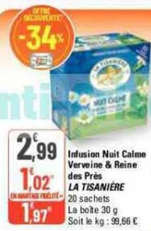infusion nuit calme verveine & reine des près la tisanière