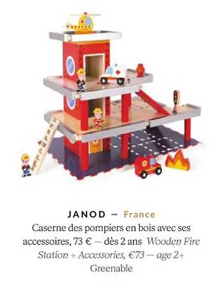 janod caserne des pompiers en bois avec ses accessoires