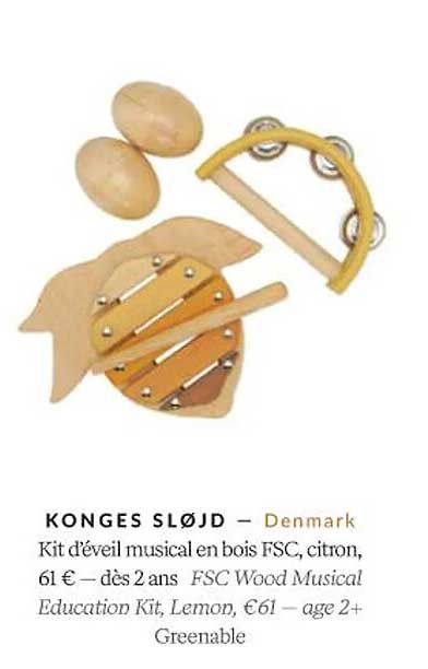 kit d'éveil musical en bois fsc, citron - konges slojd