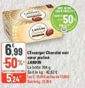 l'escargot chocolat noir cœur praliné lanvin