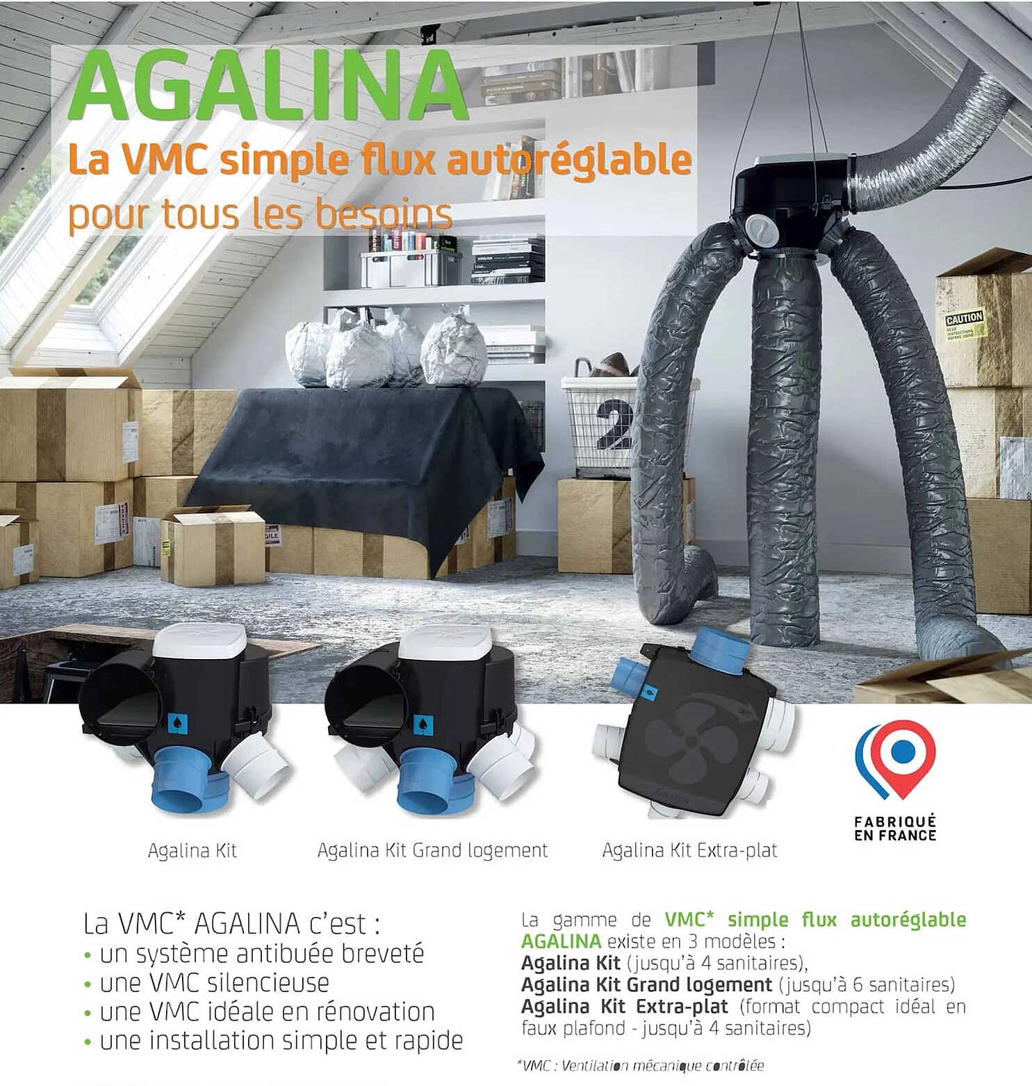 la gamme de vmc simple flux autoréglable agalina