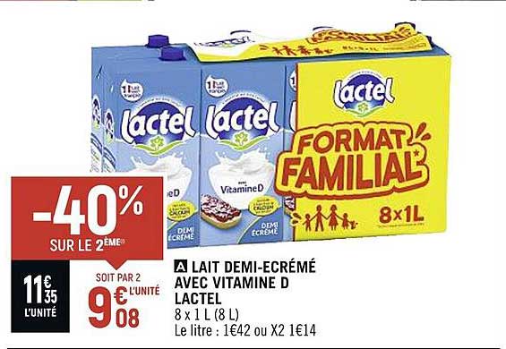 lait demi-ecrémé avec vitamine D lactel
