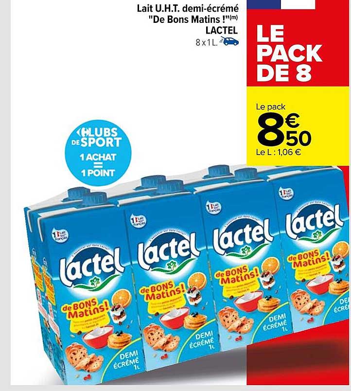 lait u.h.t. demi-écrémé de bons matins ! lactel