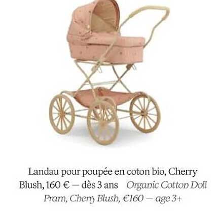 landau pour poupée en coton bio, cherry blush