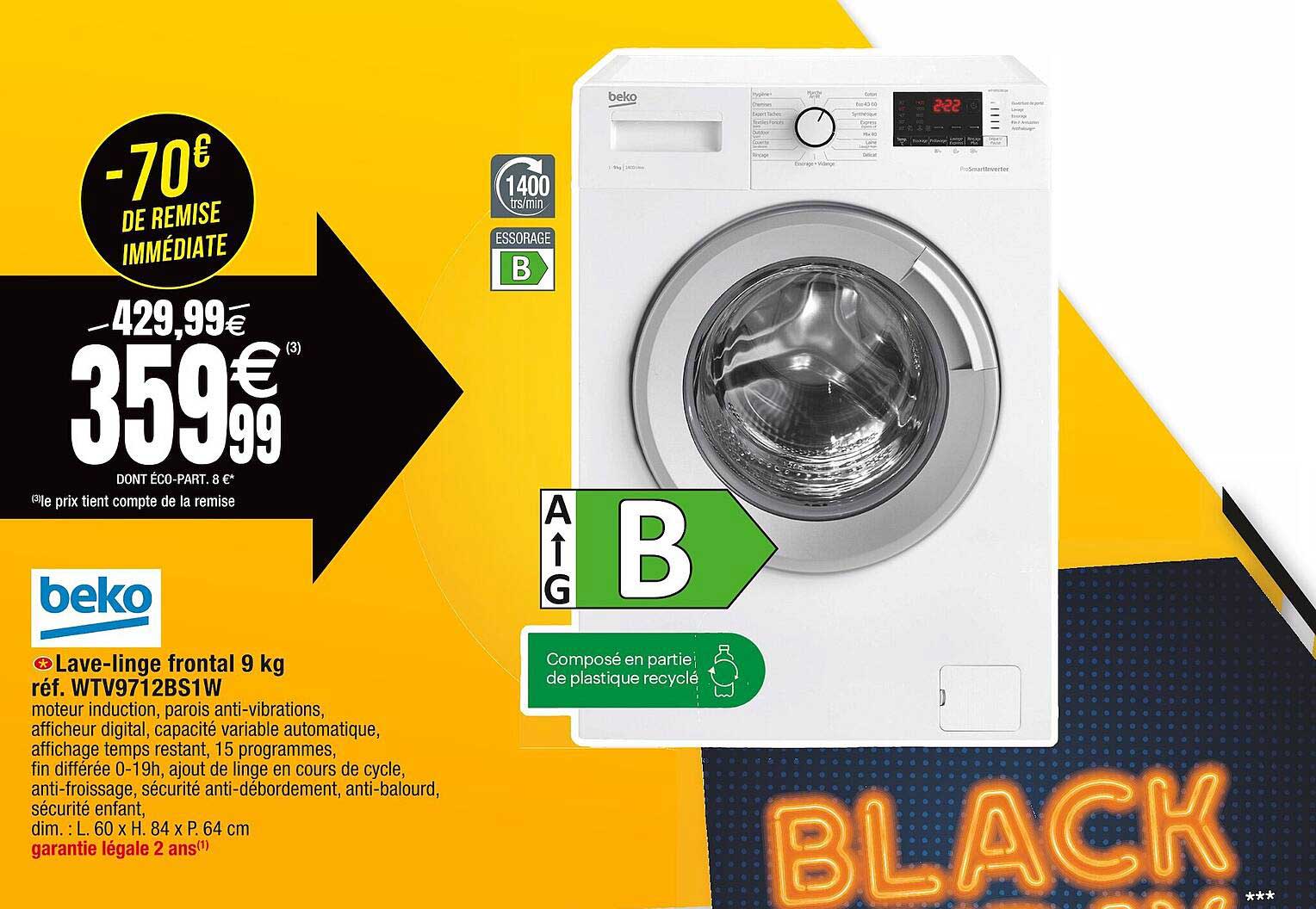 lave-linge frontal 9 kg beko