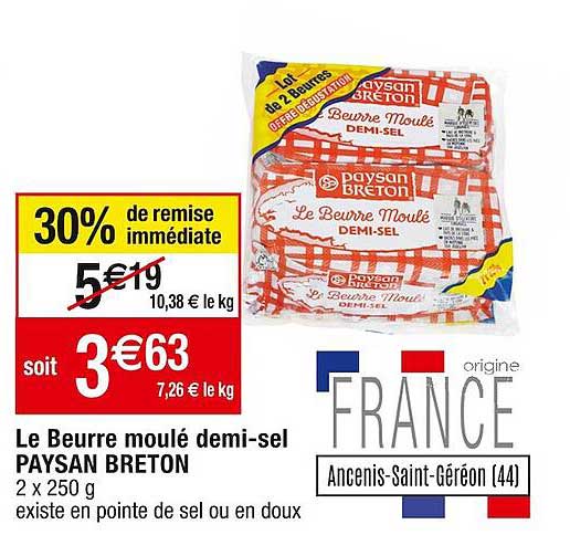 Le Beurre Moulé Demi-sel Paysan Breton
