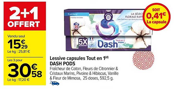 lessive capsules toute en 1 dash pods