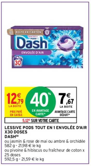 lessive pods tout en 1 envolée d'air x30 doses dash