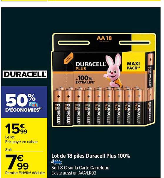 Lot De 18 Piles Duracell Plus 100%