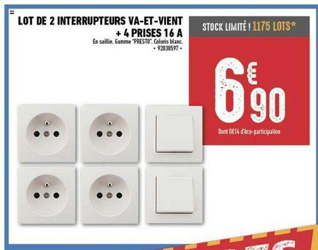 lot de 2 interrupteurs va-et-vient + 4 prises 16 a