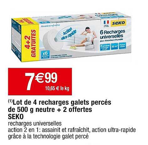 lot de 4 recharges galets percés de 500 g neutre + 2 offertes seko