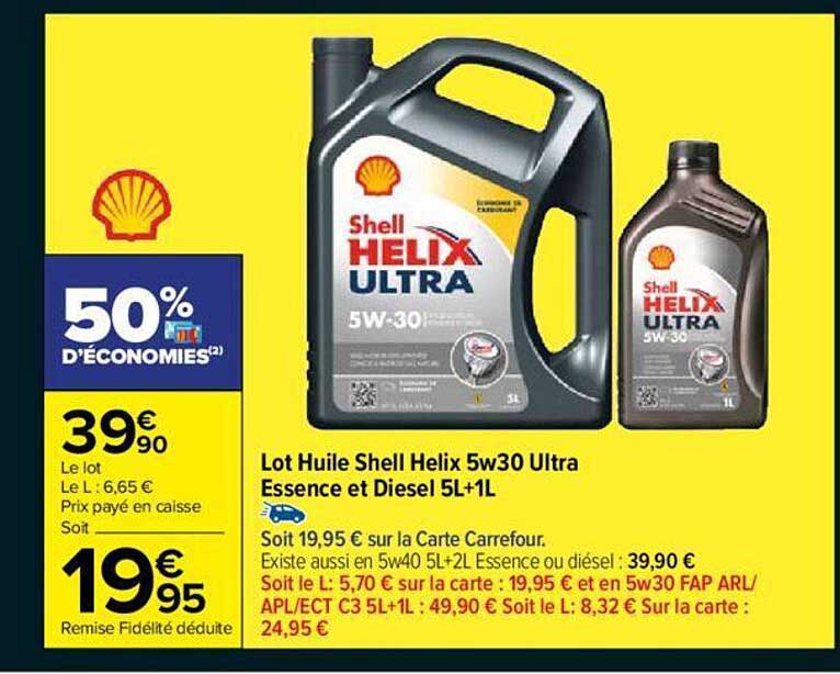 lot huile shell helix 5w30 ultra essence et diesel 5l+1l