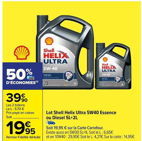 lot shell helix ultra 5w40 essence ou diesel 5l + 2l