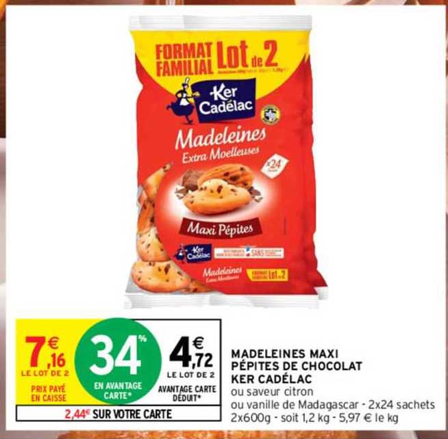 madeleines maxi pépites de chocolat ker cadélac