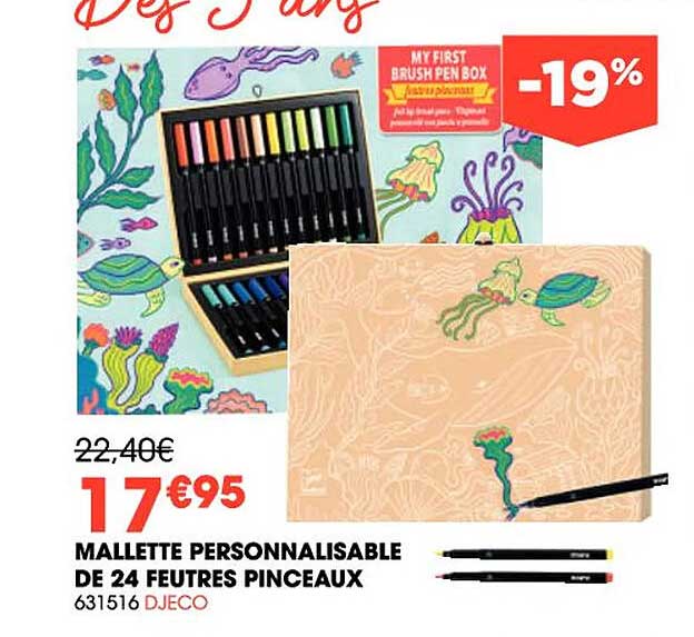 mallette personnalisable de 24 feutres pinceaux djeco