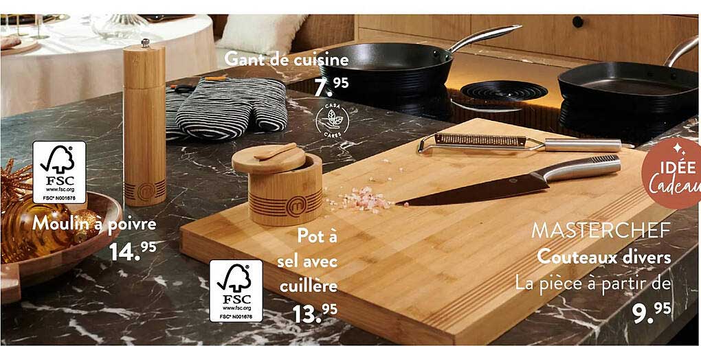 masterchef couteaux divers ou moulin à poivre ou pot à sel avec cuillère