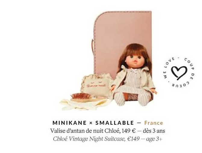 minikane x smallable valise d'antan de nuit chloé