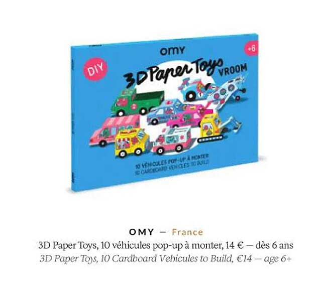 omy 3d paper toys, 10 véhicules pop-up à monter