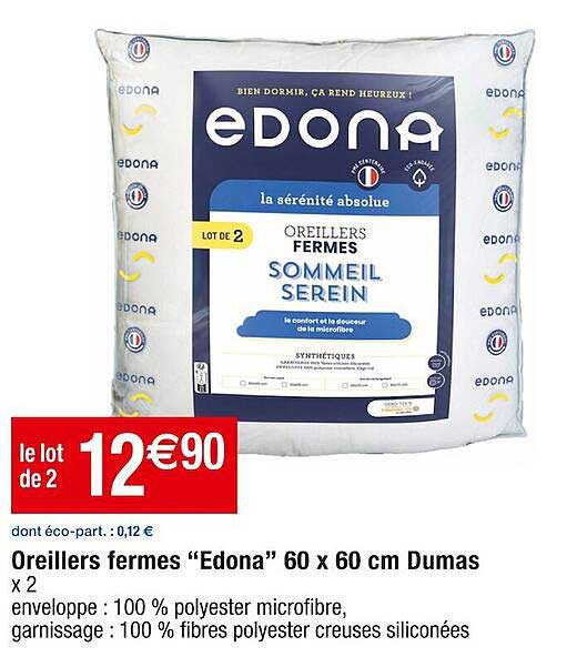 oreillers fermes "edona" 60 x 60 cm dumas