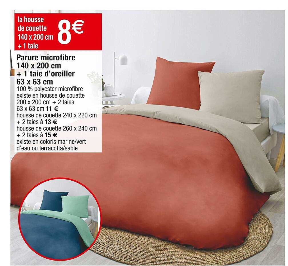 parure microfibre 140 x 200 cm + 1 taie d'oreiller 63 x 63 cm