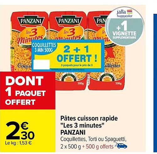 pâtes cuisson rapide "les 3 minutes" panzani