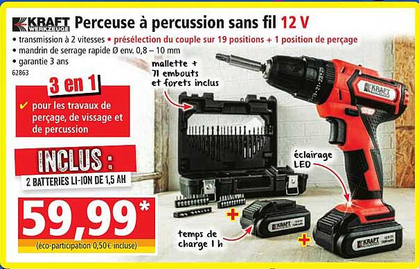 perceuse à percussion sans fil 12v kraft werkzeuge