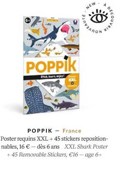 Poppik Poster Requins XXL + 45 Stickers Repositionnables
