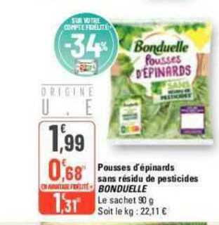 pousses d'épinards sans résidu de pesticides bonduelle