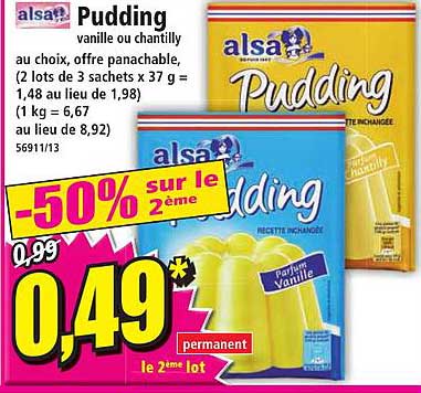 pudding vanille ou chantilly alsa