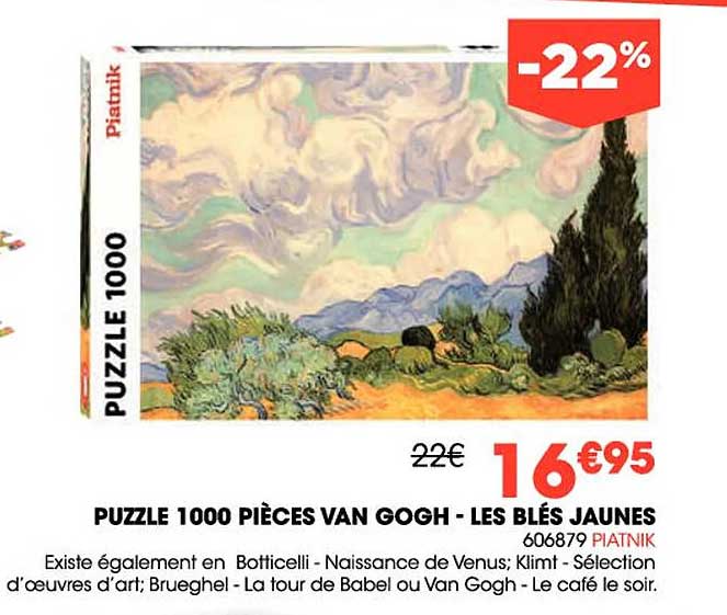 puzzle 1000 pièces van gogh - les blés jaunes piatnik
