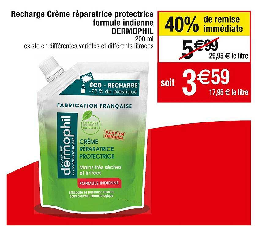 recharge crème réparatrice protectrice formule indienne dermophil