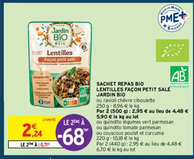 sachet repas bio lentilles façon petit salé jardin bio