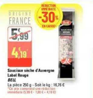 Saucisse Sèche D'auvergne Label Rouge Bell
