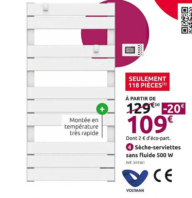 sèche-serviettes sans fluide 500w