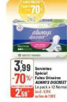 serviettes spécial fuites urinaires always discreet