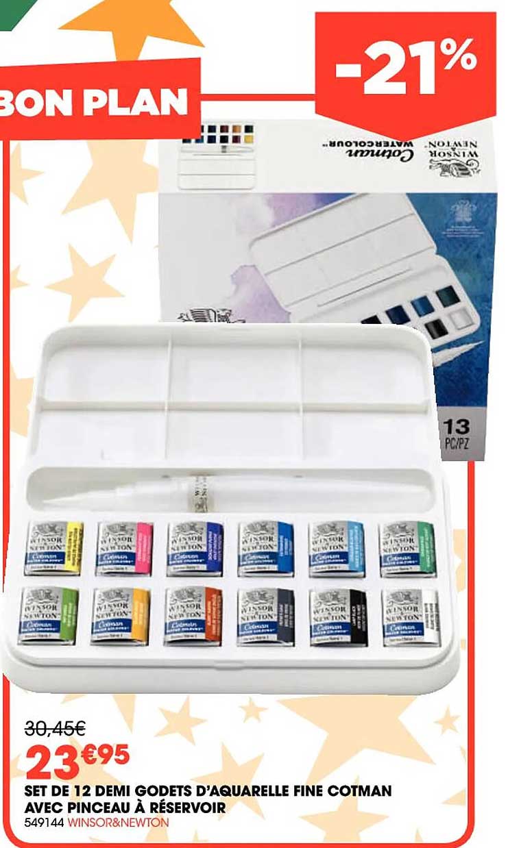 set de 12 demi godets d'aquarelle fine cotman avec pinceau à réservoir