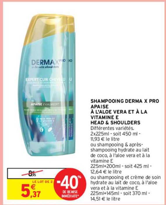 shampooing derma x pro apaise à l'aloe vera et à la vitamine e head & shoulders