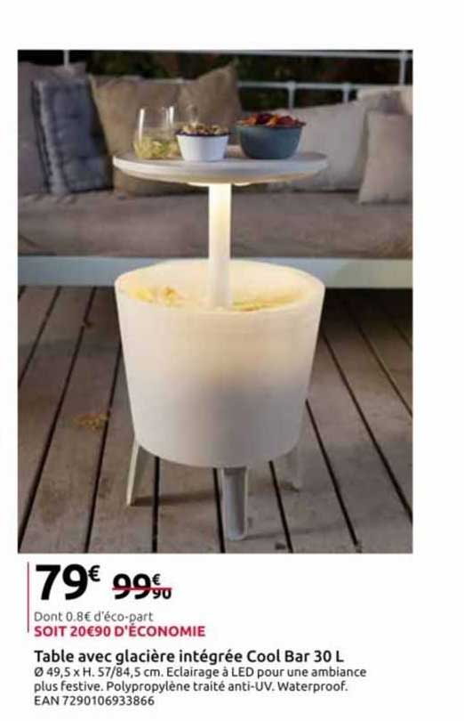 table avec glacière intégrée cool bar 30 l