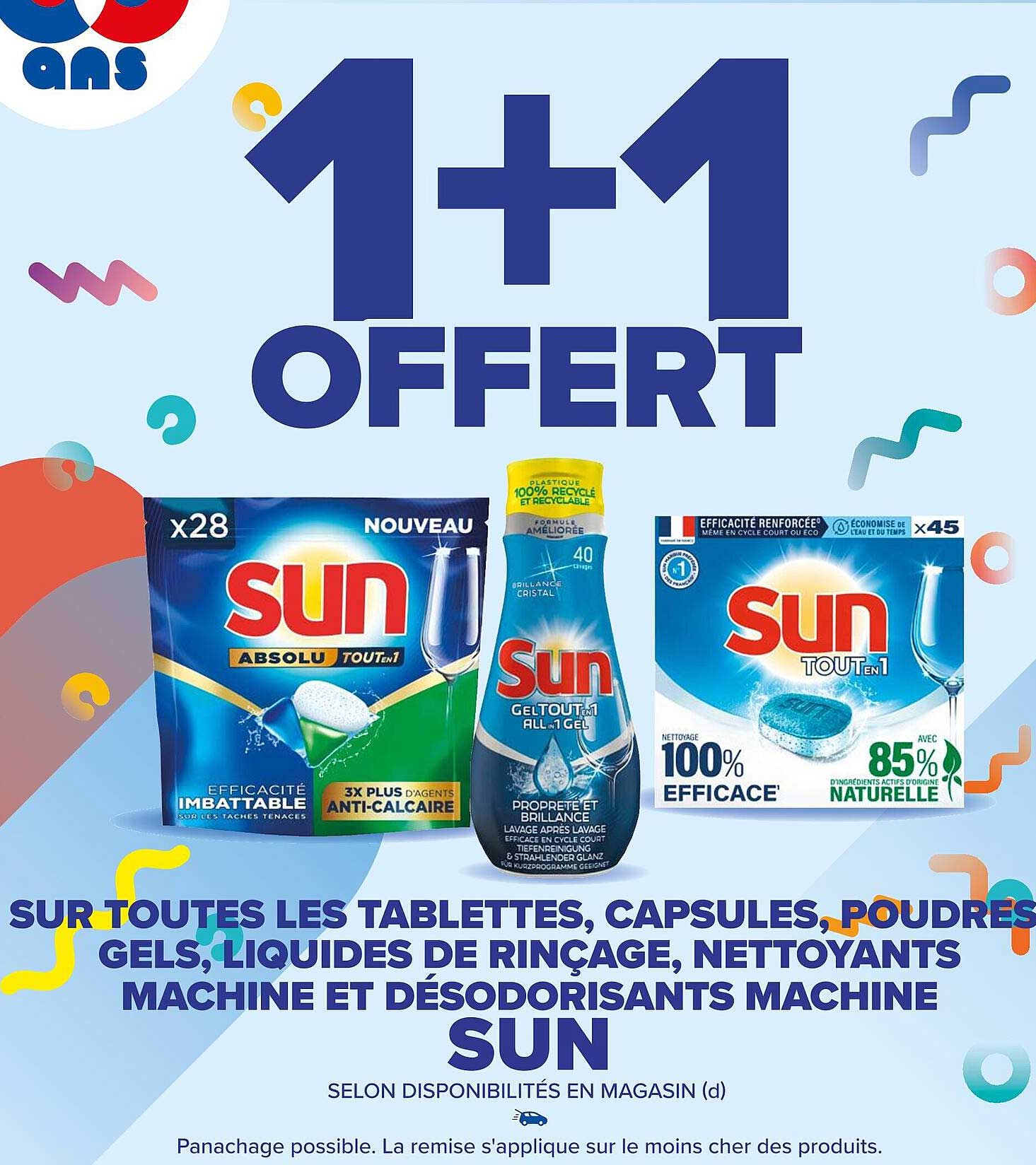 tablettes, capsules, poudres, gels, liquides de rinçage, nettoyants machine et désodorisants machine