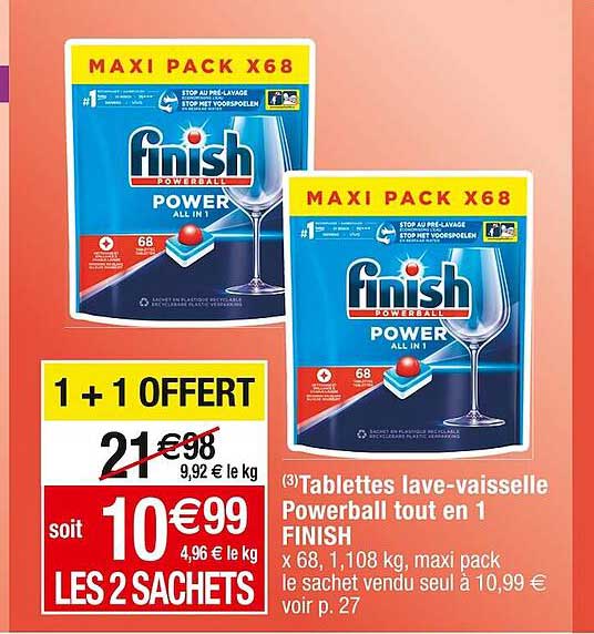 tablettes lave-vaisselle powerball tout en 1 finish