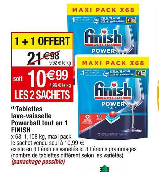 tablettes lave-vaisselle powerball tout en 1 finish