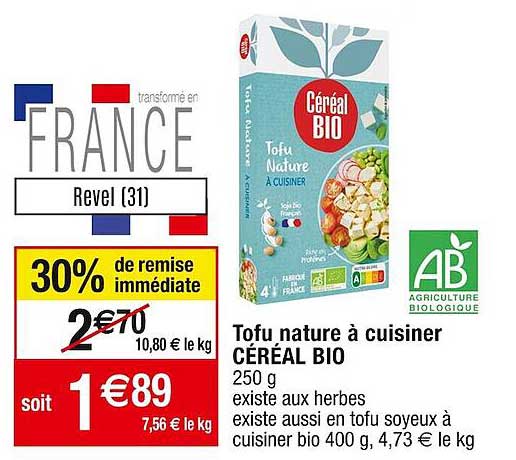 tofu nature à cuisiner céréal bio